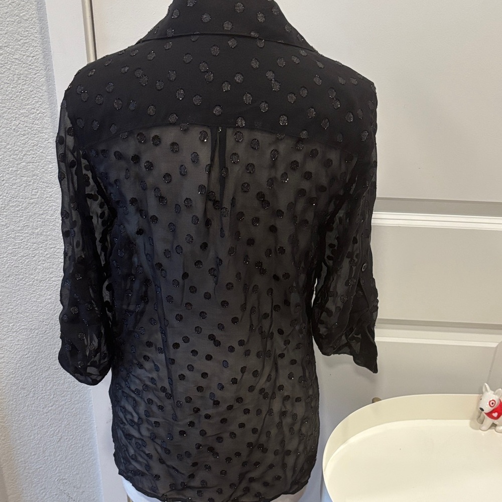 EUC Alice + Olivia Black Sheer Polka Dot Blouse - Picture 7 of 9